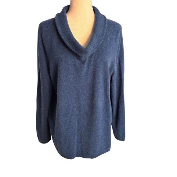 Talbots Cashmere Sweater Womens Plus 2X Cowl Neck Blue Pull Over - Picture 1 of 5